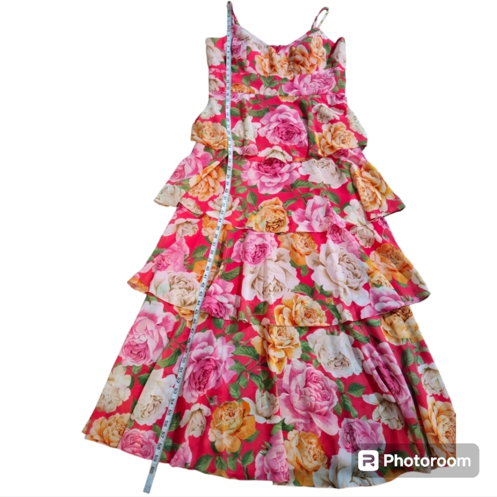 NWT Eliza J Floral Tiered Maxi Dress 16 Pink V-Neck Ruffle Chiffon Gown Wedding - Picture 8 of 14